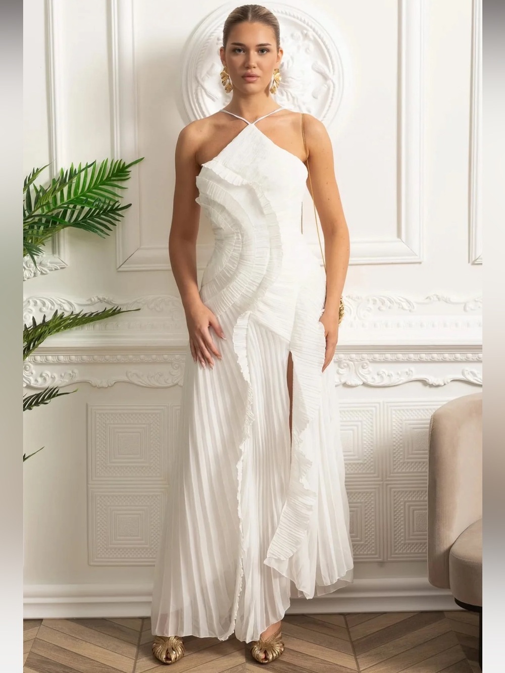 White Halter Maxi Dress